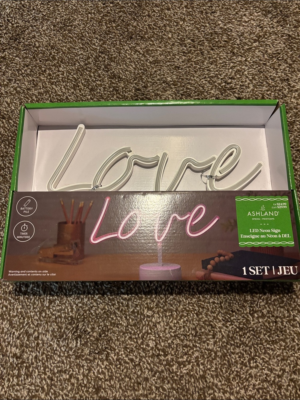 Ashland Love LED Neon Sign - White with Pink Glow